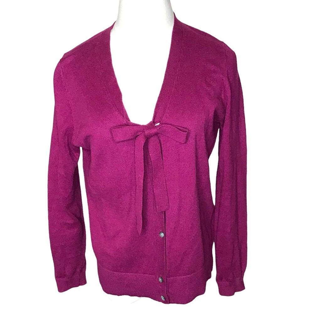 Lands’ End Size Small 6-8 Magenta Cardigan Tie Neck-Cotton & Cashmere Blend